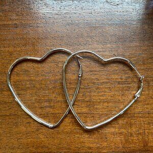Bundle 3 for $12.  Silver Toned Large Heart Shaped Hoop Earrings